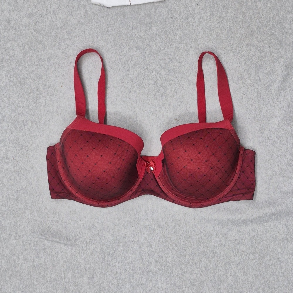 Torrid Women Bra 38DD Red Geometric Balconette Underwired Strap Adjustable